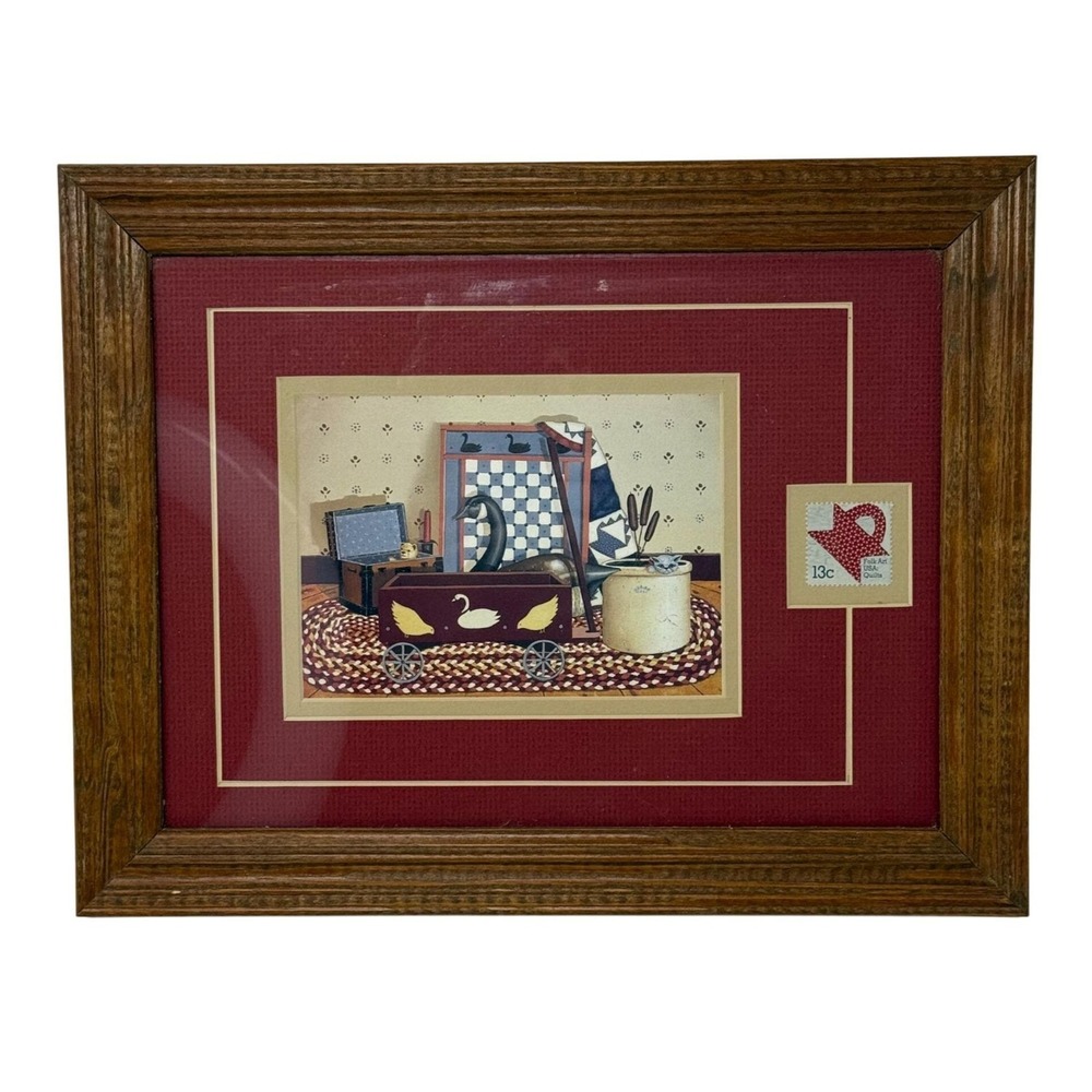 Vintage Pat Pearson Hiding Places Print 1978 US 13¢ Stamp Matted Framed Art
